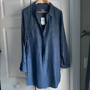 J Jill denim roll sleeve tunic top button down NWT